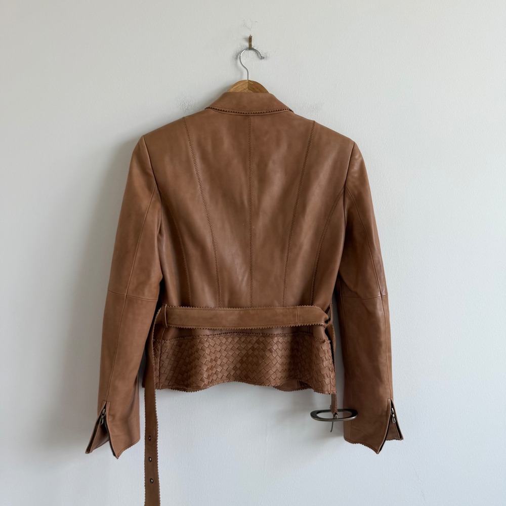 Vintage Y2K Worth Genuine Leather‎ Woven Belted Blazer Jacket - Picture 10 of 10